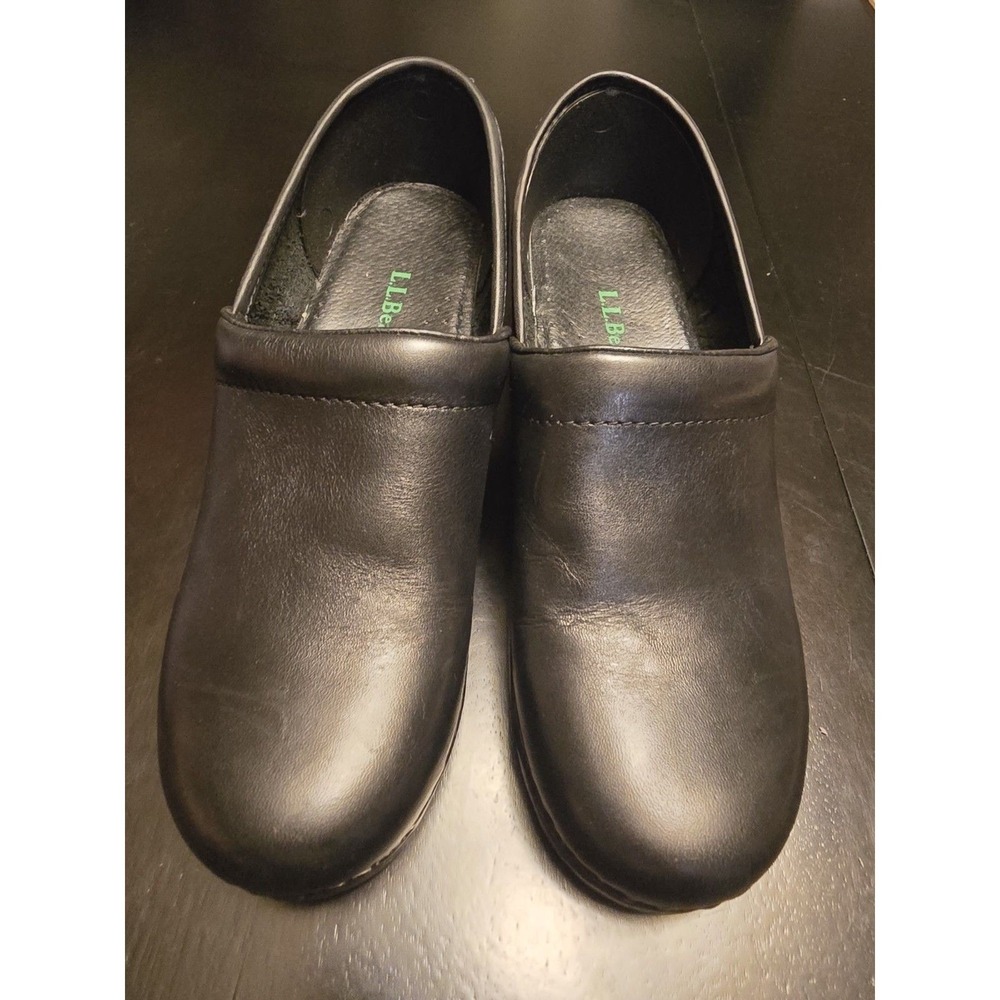 L.L. Bean Women's Black‎ Leather Comfort Clogs US 7.5 M 0QW94 Slip-On